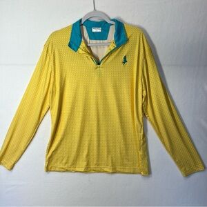 Protect Your Tail Golf Long Sleeve Polo Shirt Men's Large Yellow/Blue Mermaid